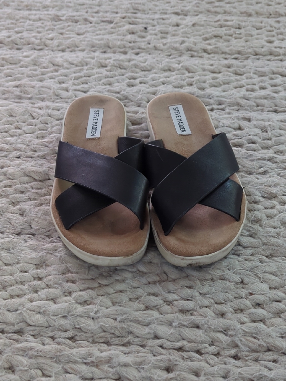 Steve Madden Black Crisscross Slide Sandals with White Platform
